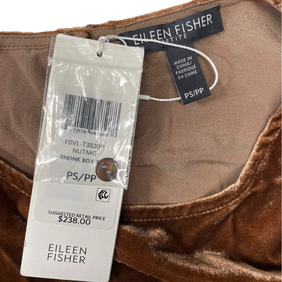 Eileen Fisher Velvet Silk NUTMEG Round Neck Velvet Box Top Small Petite NWT - Picture 12 of 16